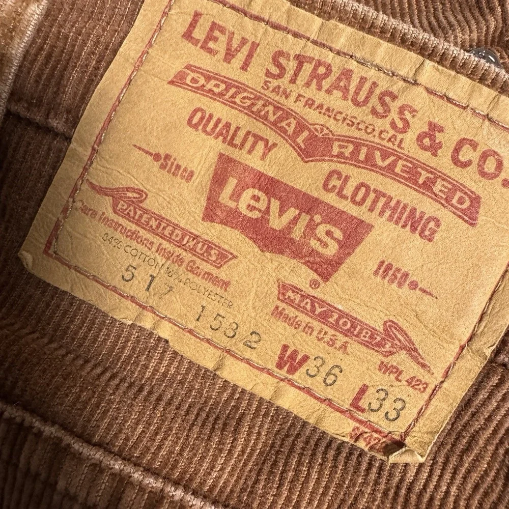 Vintage Levis 517 Corduroy Pants Mens 36x32 Talon Zip White Tab 1582 Flare USA